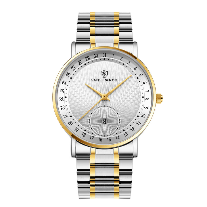 Sansi Mayo Axis Two-Tone Silver & Gold Stainless Steel Watch — White Dial