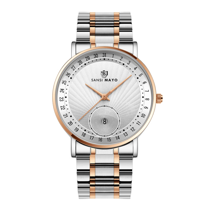 Sansi Mayo Axis Two-Tone Rose Gold & Silver Watch — White Dial