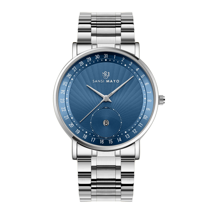 Sansi Mayo Axis Silver Stainless Steel Watch — Blue Dial