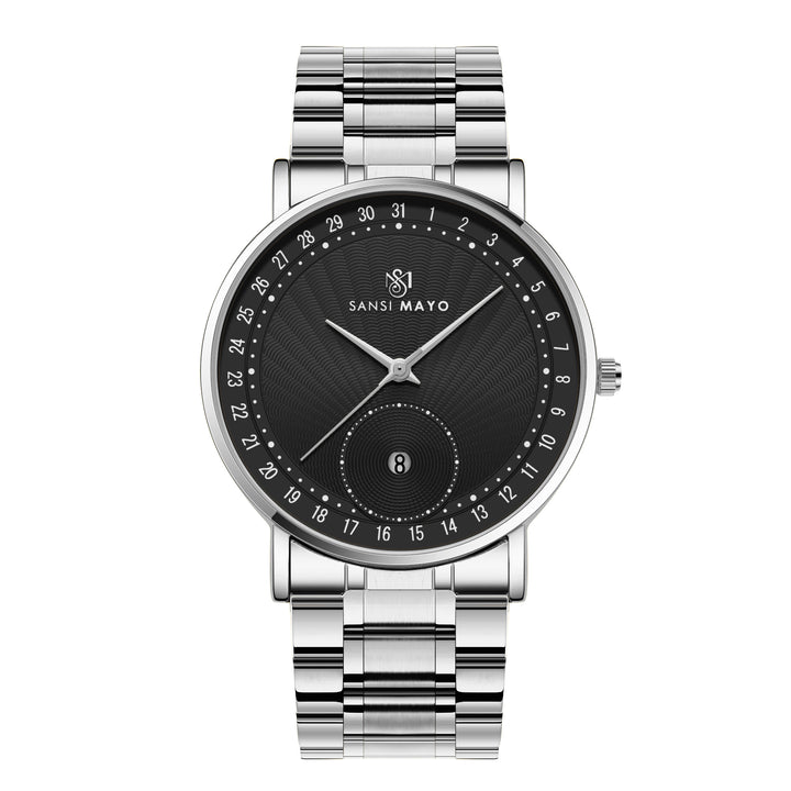 Sansi Mayo Axis Silver Stainless Steel Watch — Black Dial
