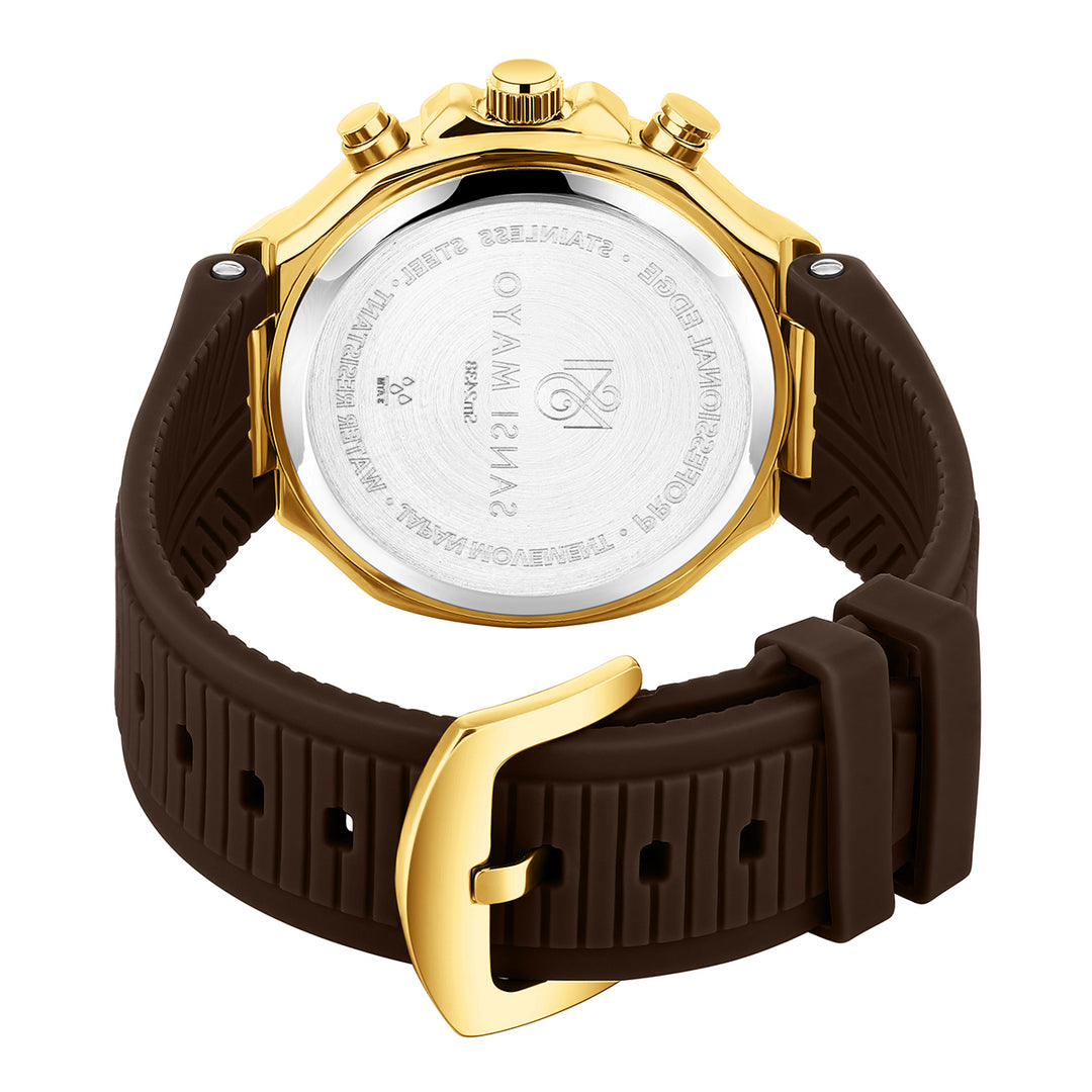 Sansi Mayo Romano Gold Dial Watch — Brown Strap, Gold Case for Men