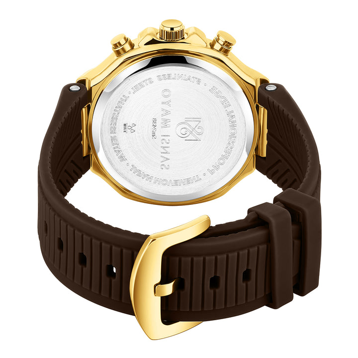 Sansi Mayo Romano Gold Dial Watch — Brown Strap, Gold Case for Men
