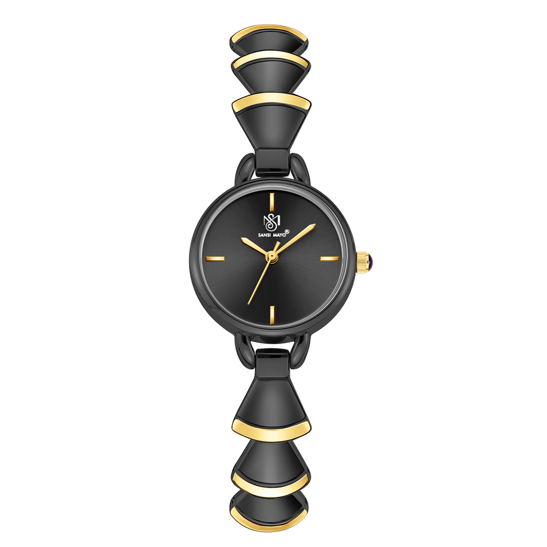 Sansi Mayo Flare Watch — Bell Band Edition (Two-Tone Black Gold, Black Dial)