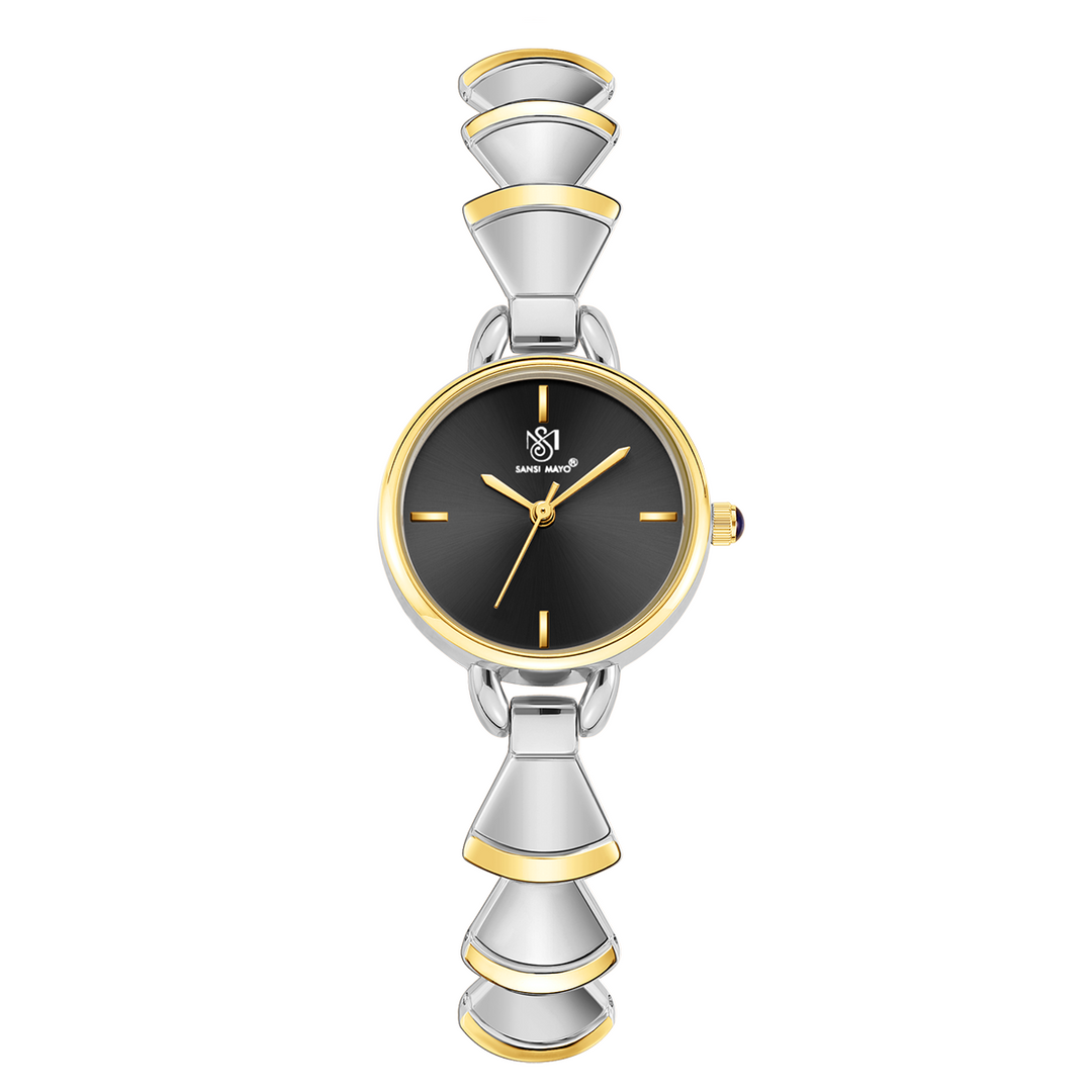 Sansi Mayo Flare Watch — Bell Band Edition (Two-Tone silver Gold, Black Dial)