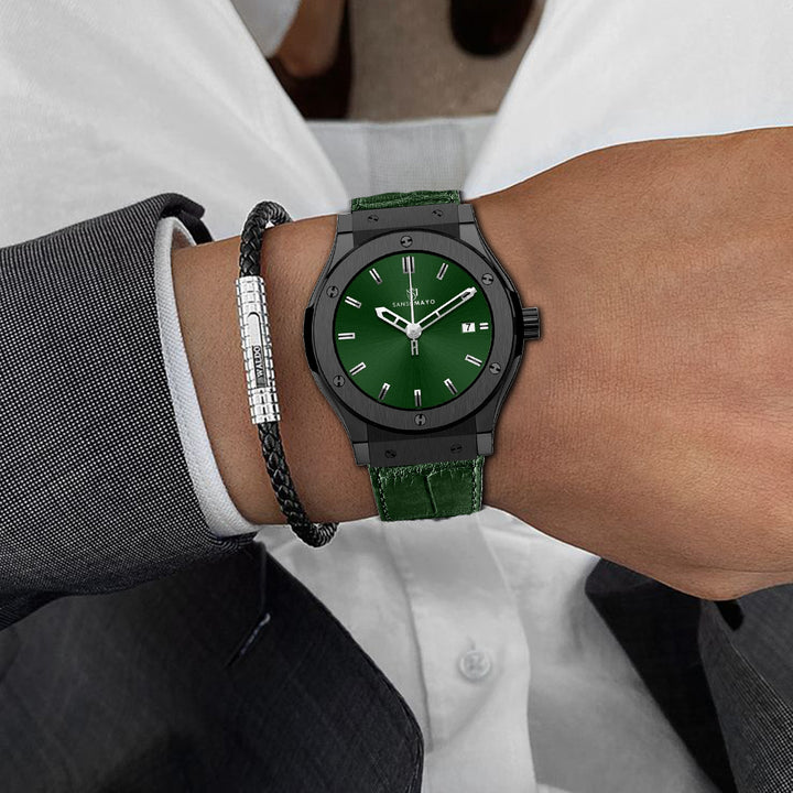 Hanry Obsidian Black Leather Analog