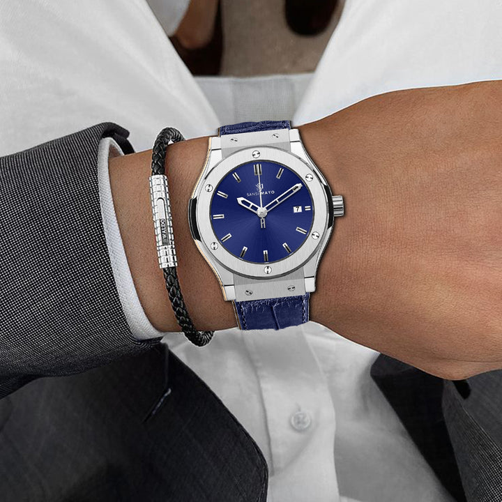 Hanry Sapphire Blue Leather Analog