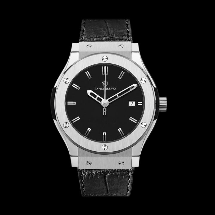 Hanry Midnight Black Leather Analog