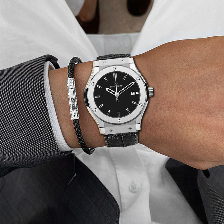 Hanry Midnight Black Leather Analog