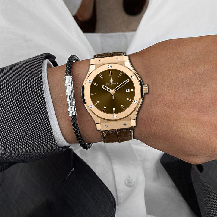 Hanry Mocha Brown Leather Analog