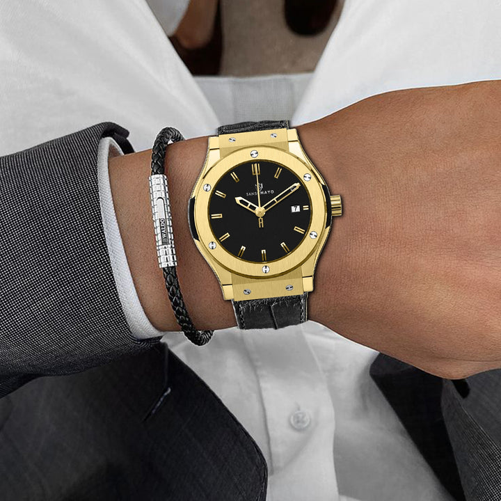 Hanry Onyx Black Leather Analog