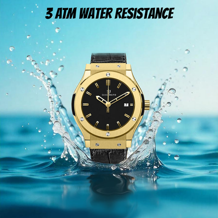 Hanry Onyx Black Leather Analog