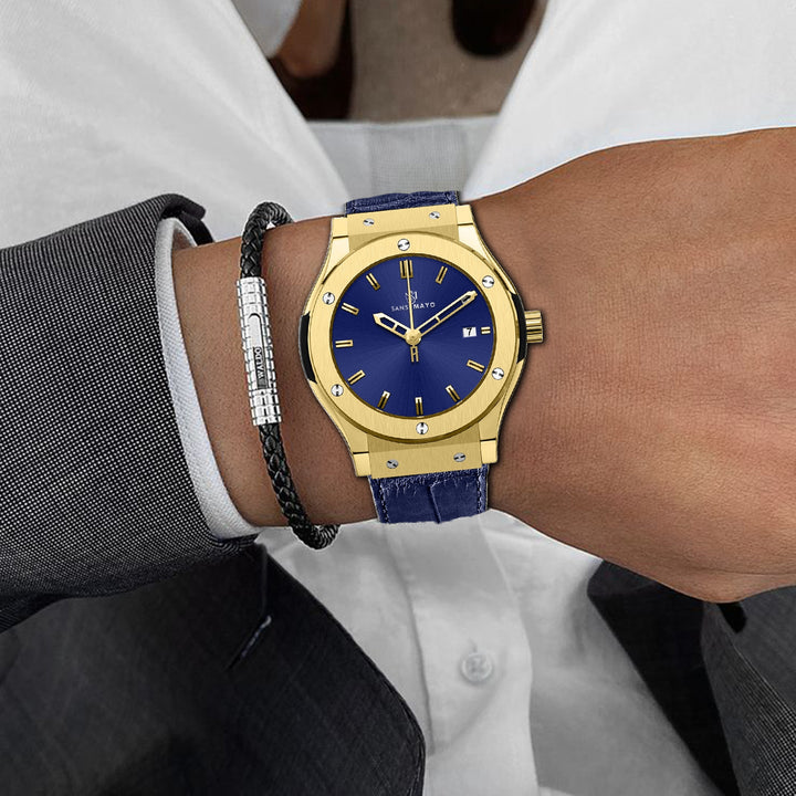 Hanry Azure Blue Leather Analog