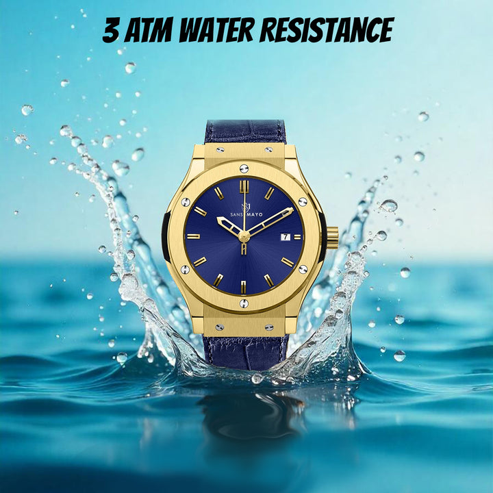 Hanry Azure Blue Leather Analog