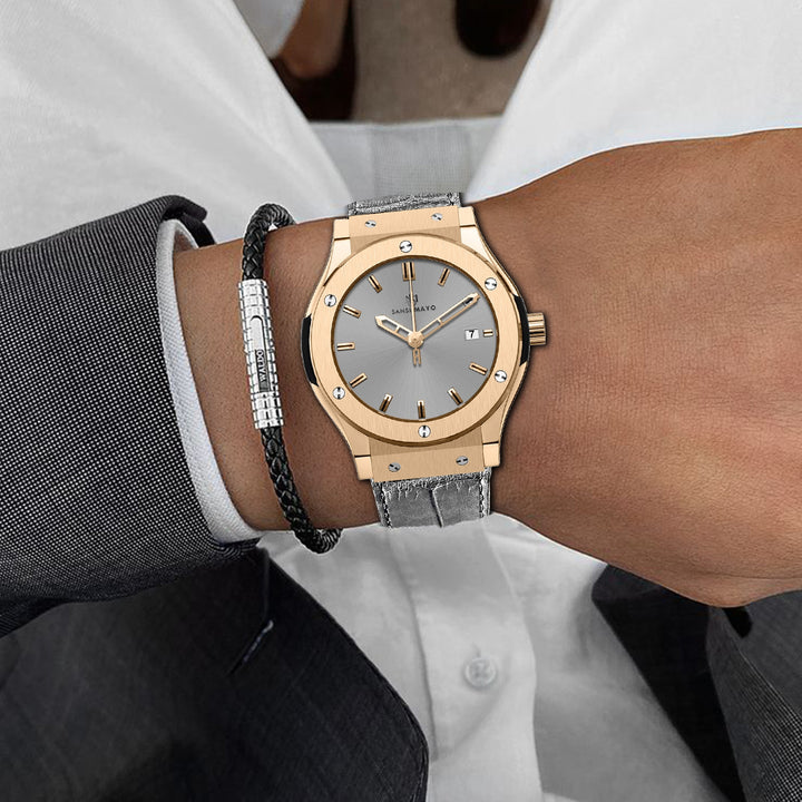 Hanry Slate Grey Leather Analog