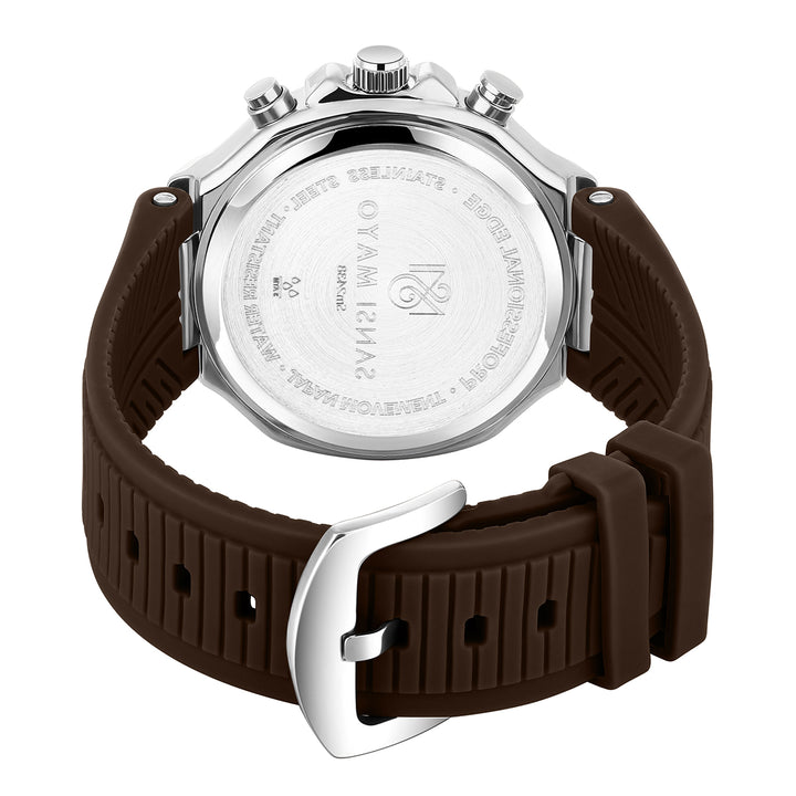Sansi Mayo Romano Brown Dial Men’s Watch — Silver Case with Brown Silicone Strap