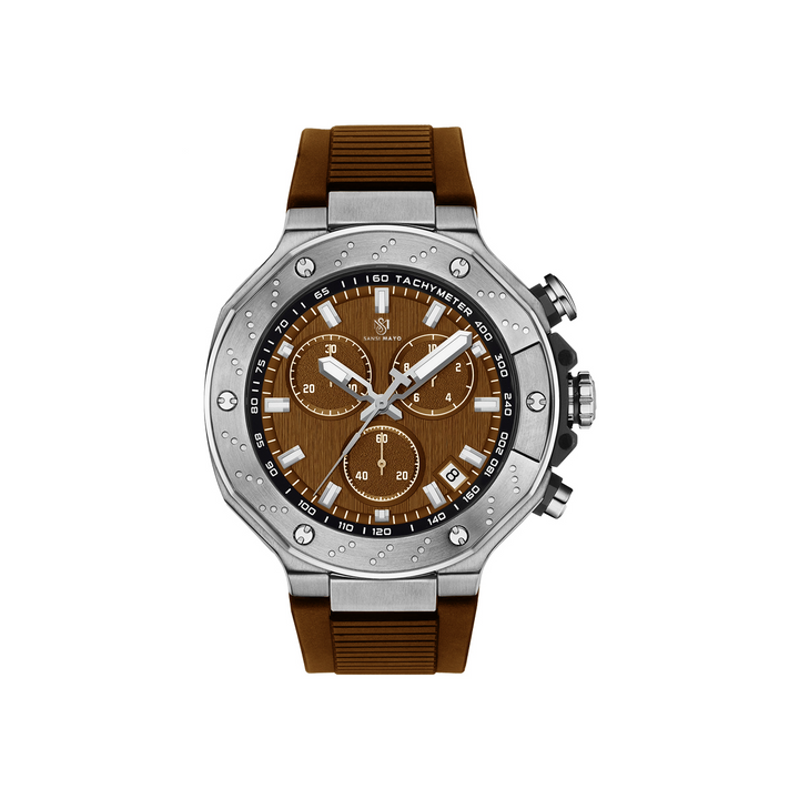 Sansi Mayo Romano Brown Dial Men’s Watch — Silver Case with Brown Silicone Strap