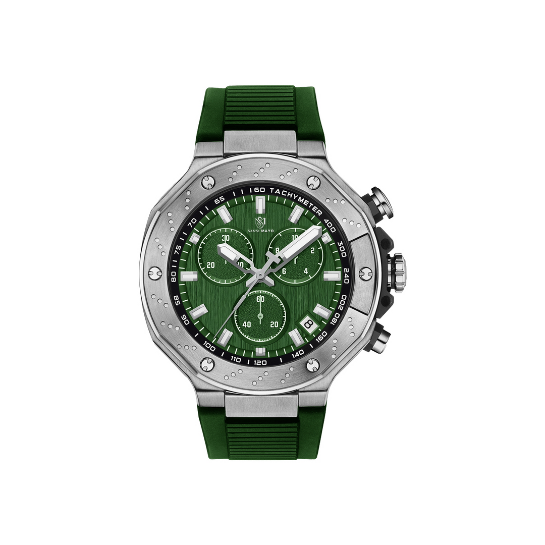 Sansi Mayo Romano Green Dial Men’s Watch — Silver Case with Green Silicone Strap