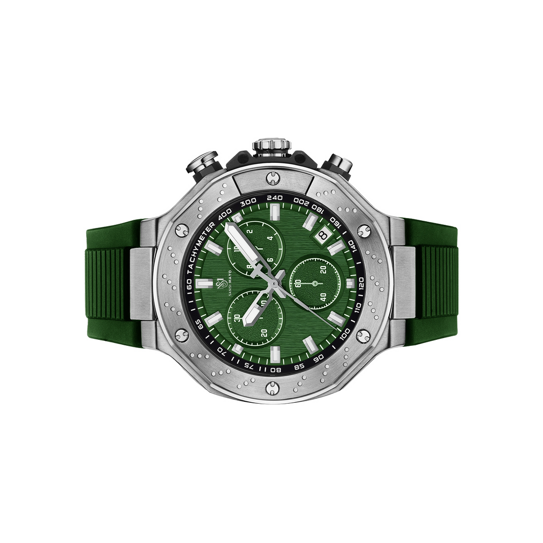 Sansi Mayo Romano Green Dial Men’s Watch — Silver Case with Green Silicone Strap