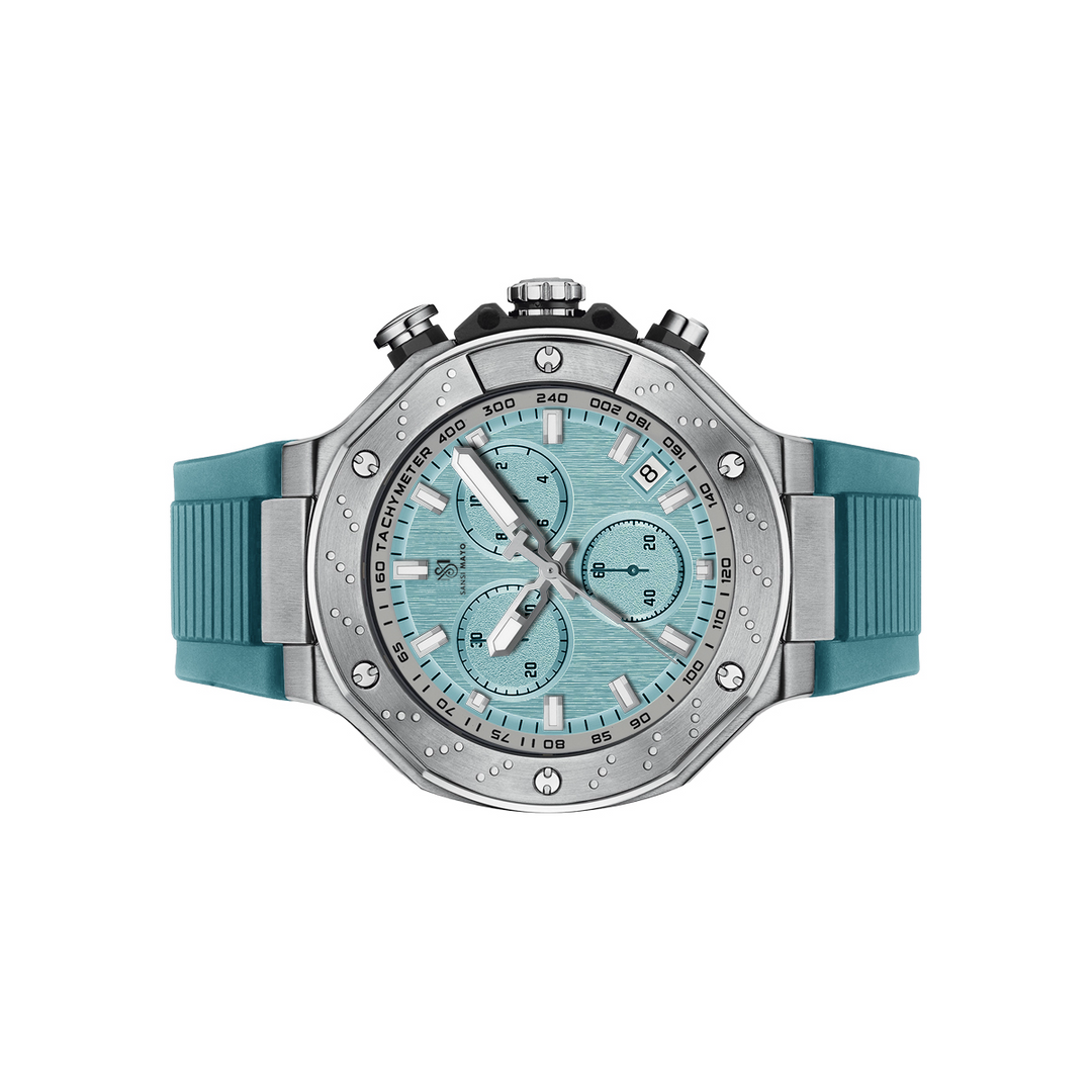Sansi Mayo Men's Watch — Romano Collection (Sky Blue Dial, Silver Case, Sky Blue Silicone Strap)