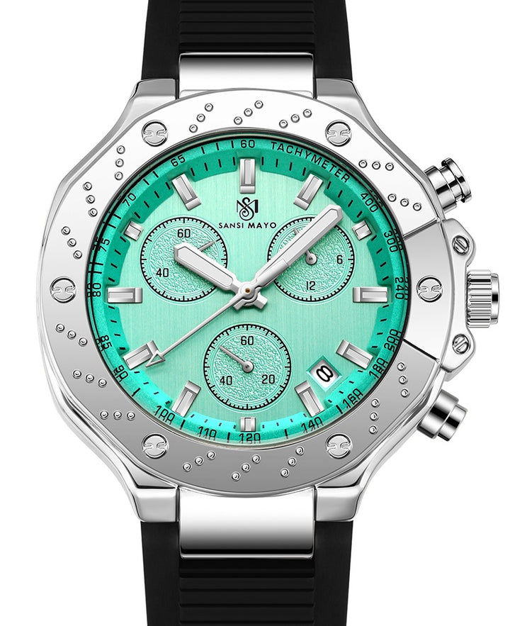 Sansi Mayo Romano Teal Dial Men’s Watch – Silver Case & Black Silicone Strap
