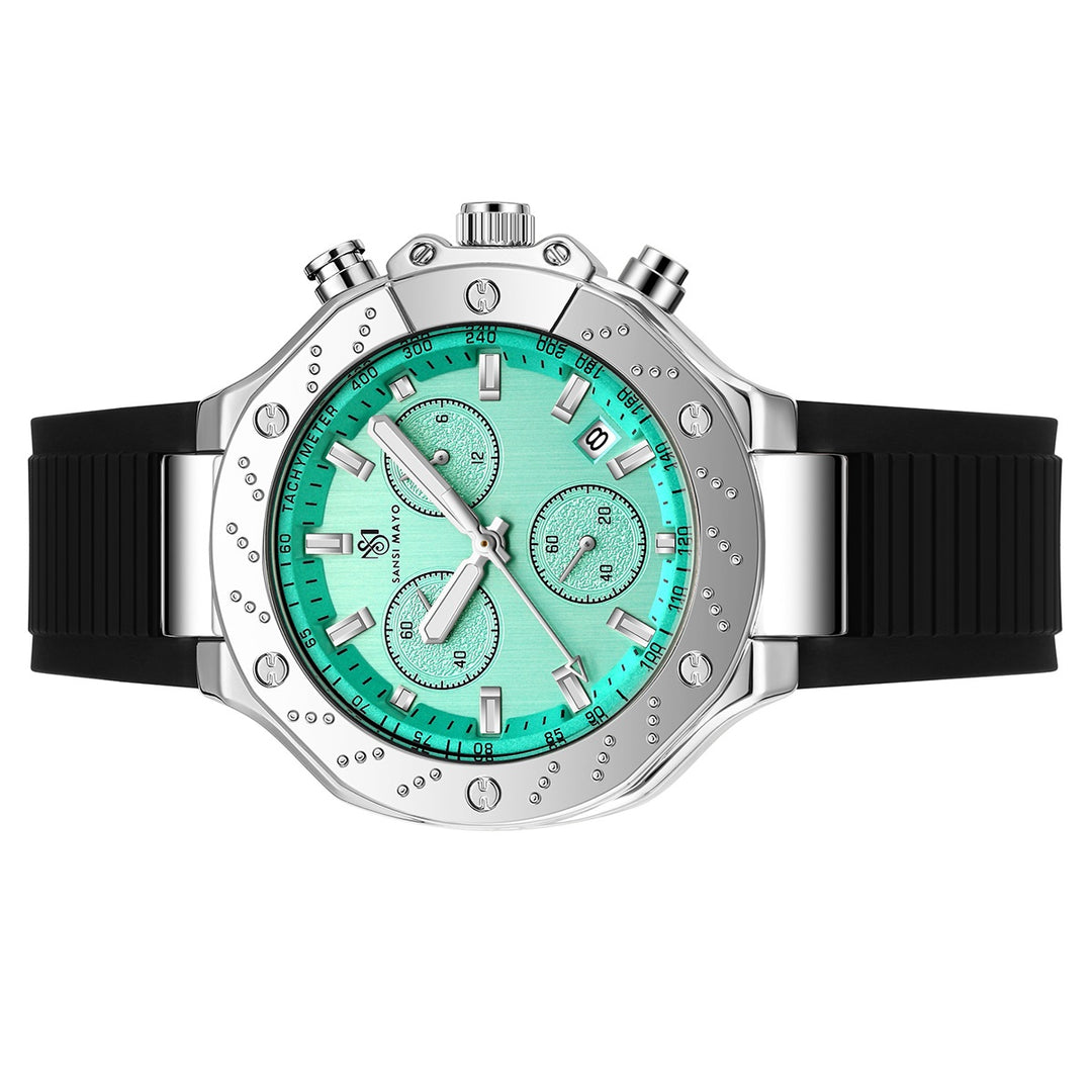 Sansi Mayo Romano Teal Dial Men’s Watch – Silver Case & Black Silicone Strap