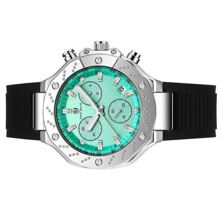 Sansi Mayo Romano Teal Dial Men’s Watch – Silver Case & Black Silicone Strap