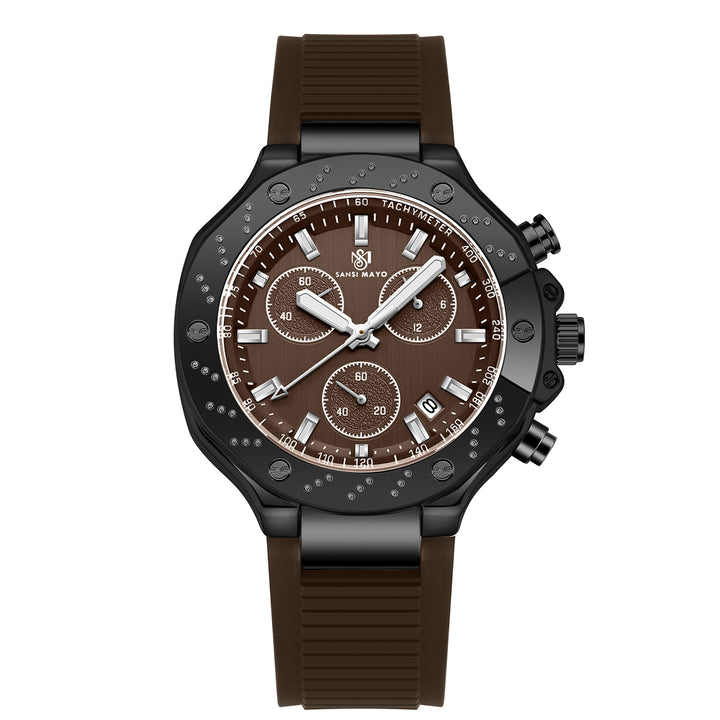 Sansi Mayo Romano Brown Dial Men’s Watch — Black Case & Silicone Strap