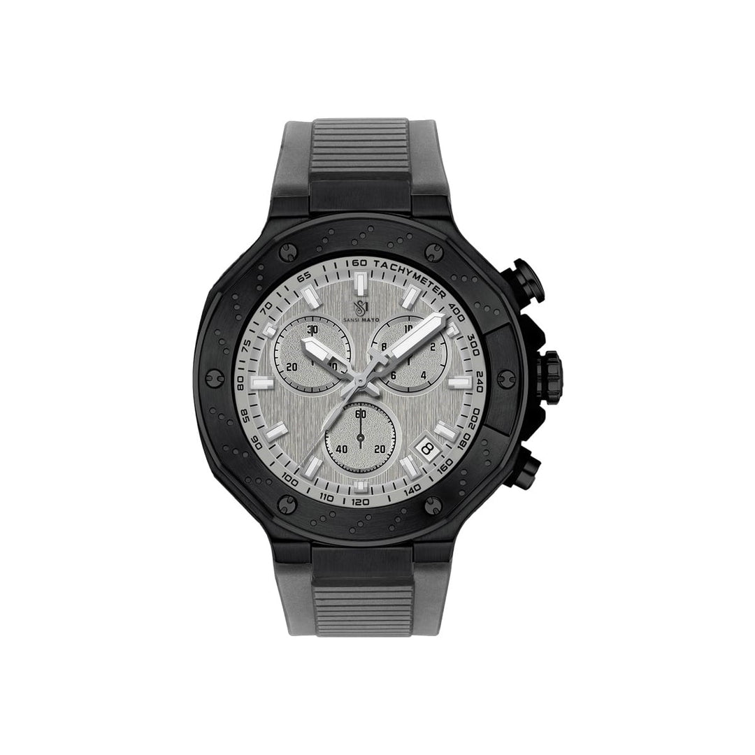 Sansi Mayo Romano Grey Dial Men’s Watch — Black Case & Silicone Strap