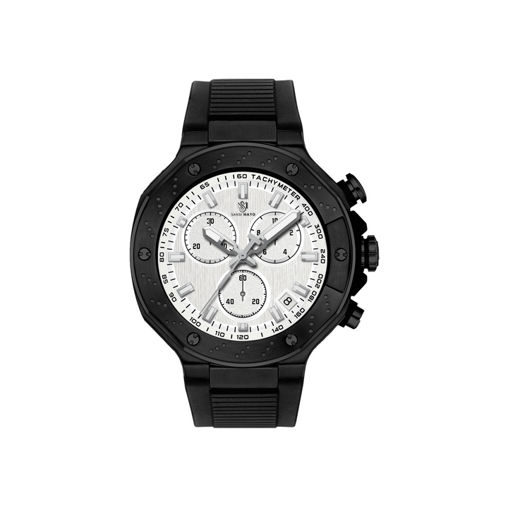 Sansi Mayo Romano White Dial Men’s Watch — Black Case & Silicone Strap