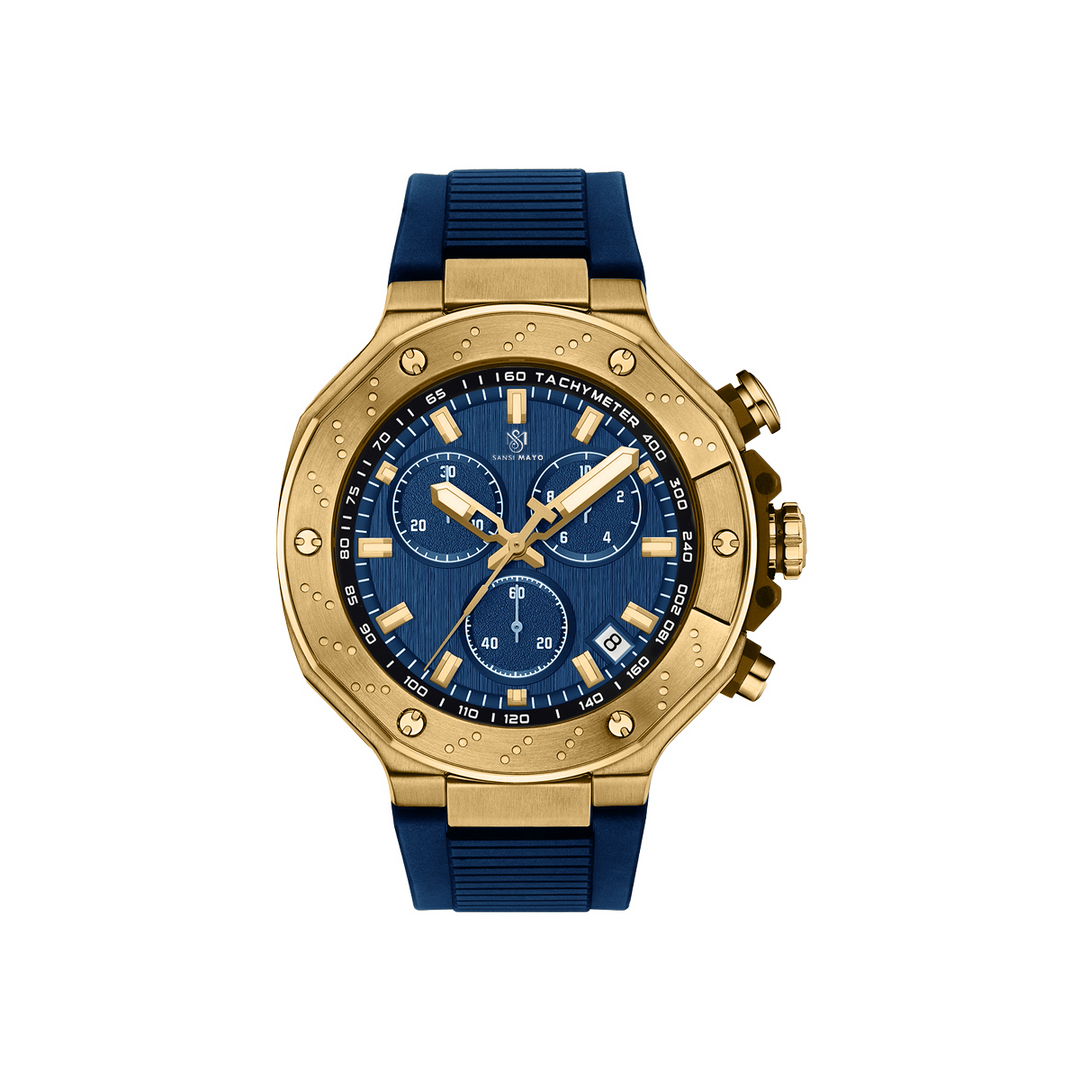 Sansi Mayo Romano Blue Dial Men’s Watch — Gold Case & Blue Silicone Strap