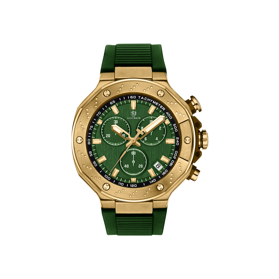 Sansi Mayo Romano Green Dial Men’s Watch — Gold Case & Green Silicone Strap