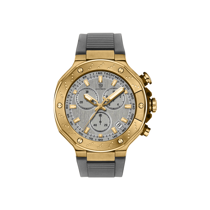 Sansi Mayo Romano Grey Dial Watch — Grey Strap, Gold Case for Men