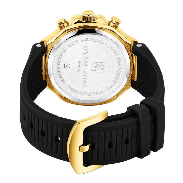 Sansi Mayo Romano White Dial Watch — Black Strap, Gold Case for Men