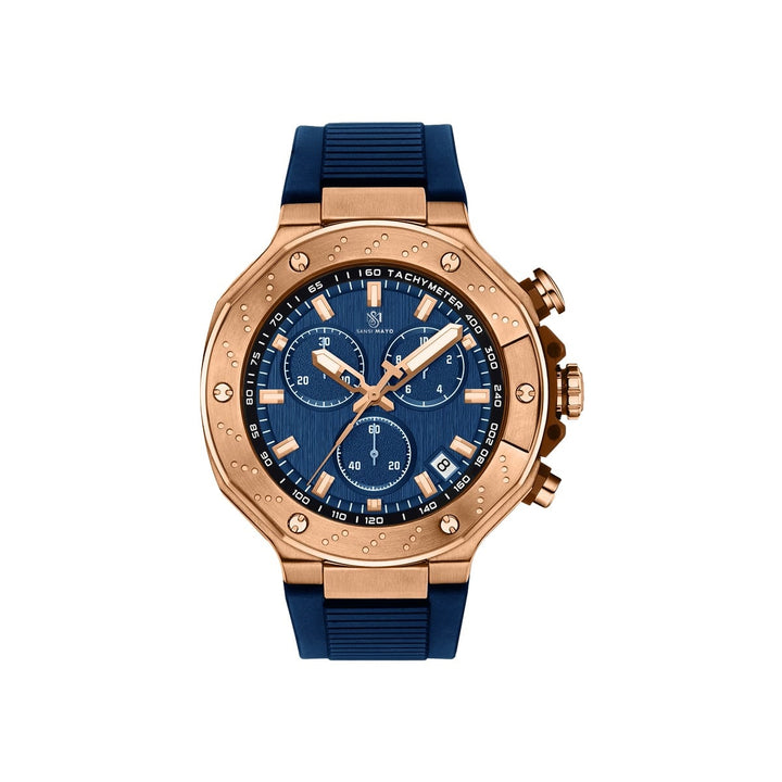Sansi Mayo Romano Blue Dial Watch — Rose Gold Case, Blue Silicone Strap for Men