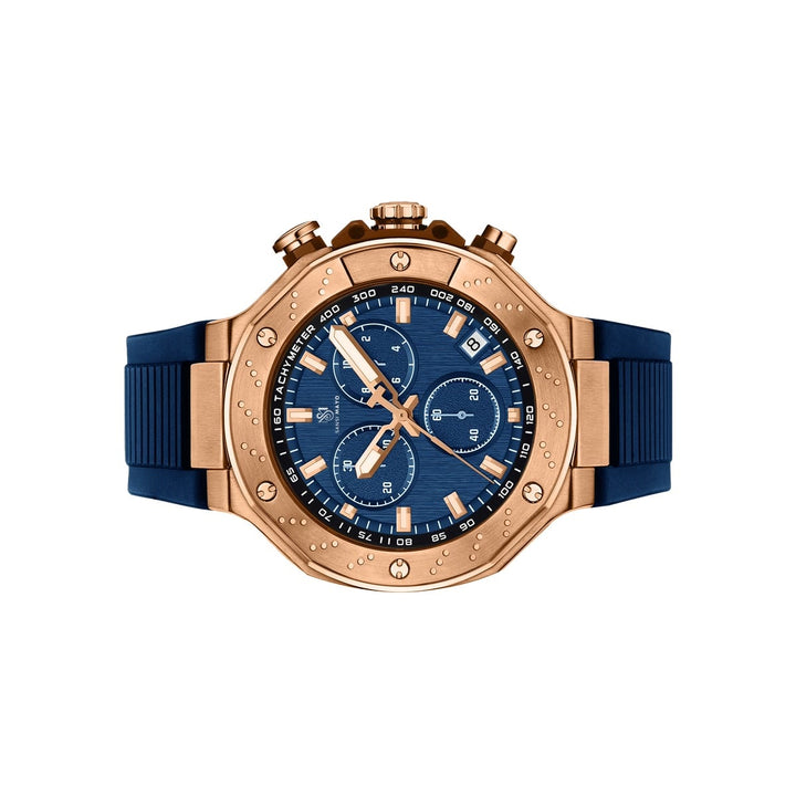 Sansi Mayo Romano Blue Dial Watch — Rose Gold Case, Blue Silicone Strap for Men