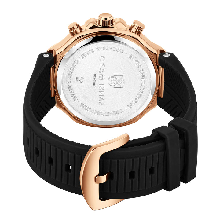 Sansi Mayo Romano White Dial Watch — Rose Gold Case, Black Silicone Strap for Men