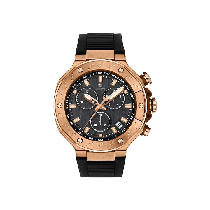 Sansi Mayo Romano Black Dial Watch — Rose Gold Case, Black Strap