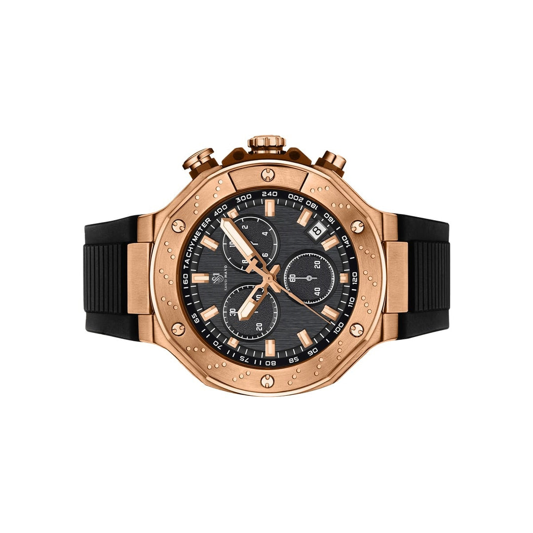 Sansi Mayo Romano Black Dial Watch — Rose Gold Case, Black Strap