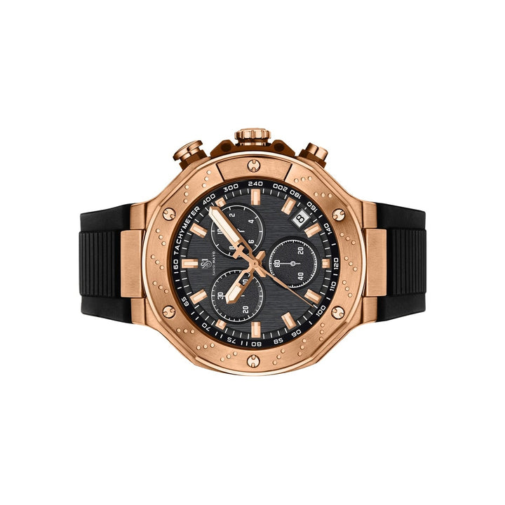 Sansi Mayo Romano Black Dial Watch — Rose Gold Case, Black Strap