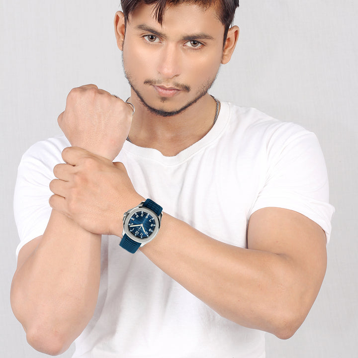 Alpha Round Blue Steel Wrist Watch