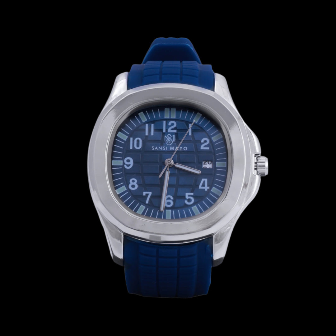 Alpha Round Blue Steel Wrist Watch