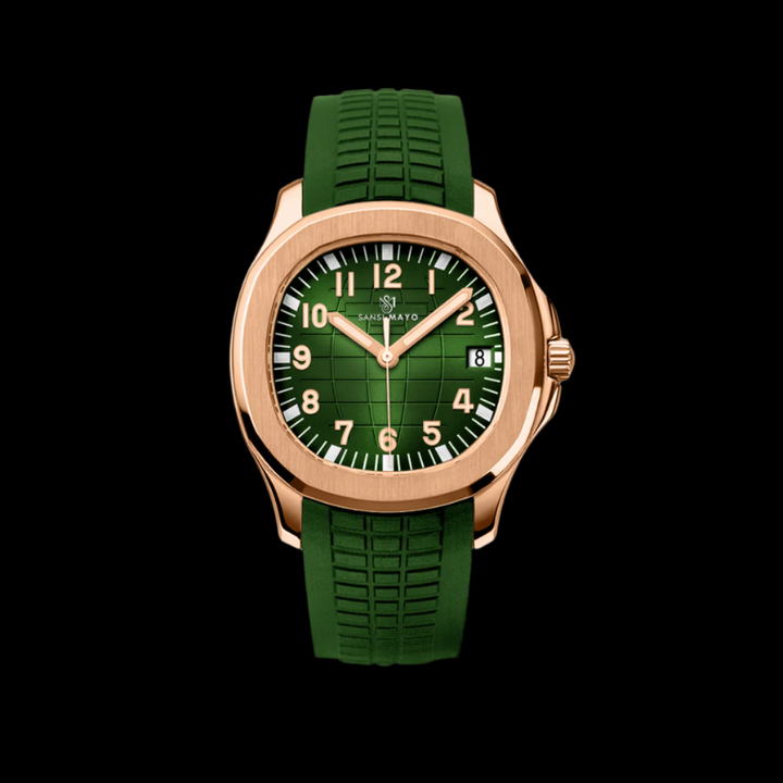 Alpha Round Green Rose Gold Wrist Watch