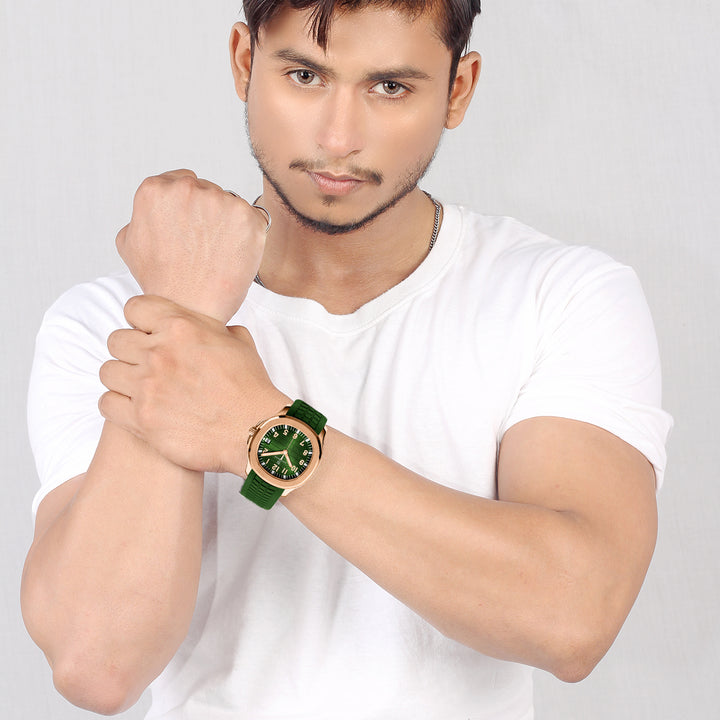 Alpha Round Green Rose Gold Wrist Watch