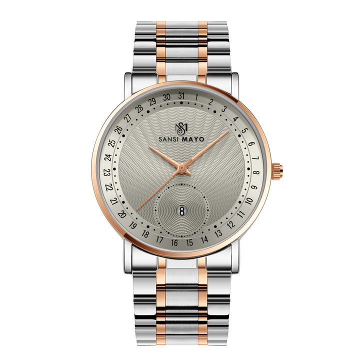 Sansi Mayo Axis Two-Tone Rose Gold & Silver Watch — Grey Dial