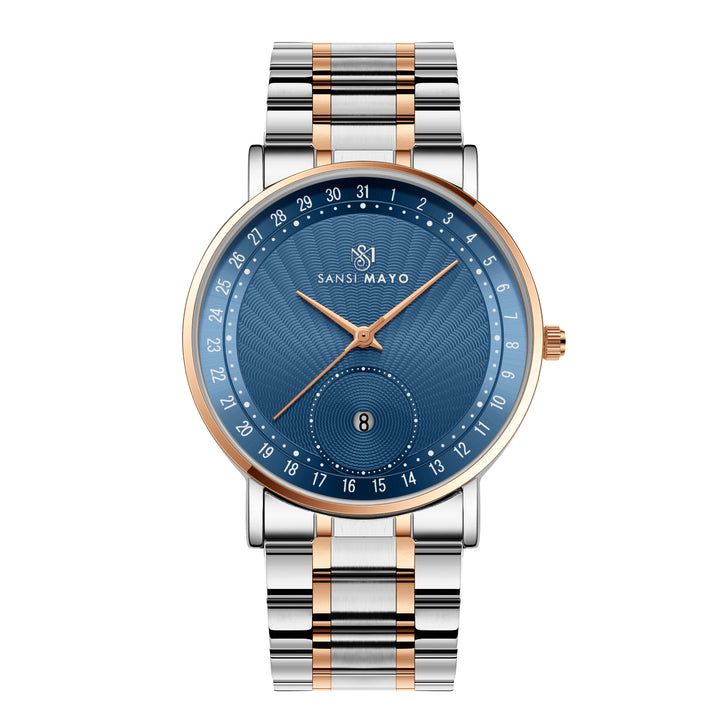Sansi Mayo Axis Classic Two-Tone Rose Gold Stainless Steel Watch — Blue Dial Edition