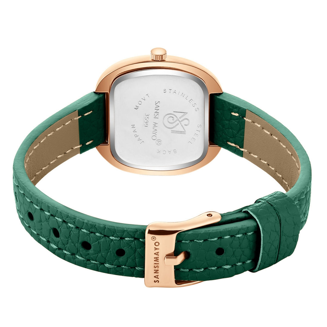 Verona Green Dial Rose Gold Leather Watch for Women
