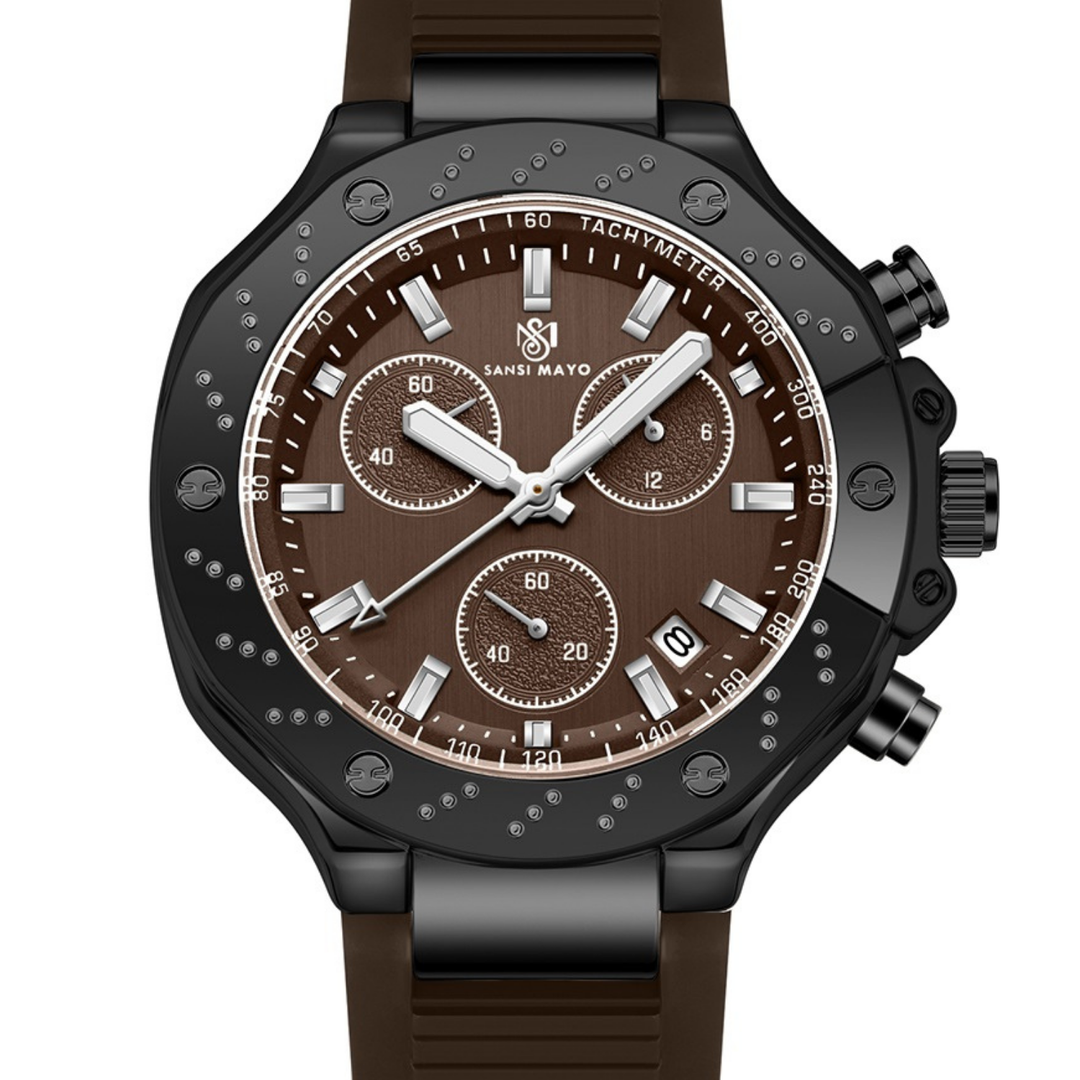 Romano Brown Dial Men’s Watch — Black Case & Silicone Strap