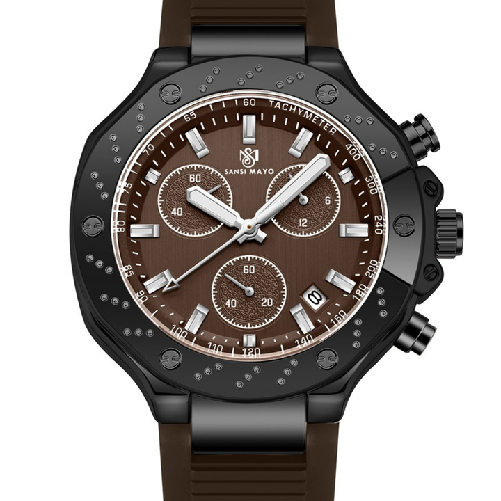 Romano Brown Dial Men’s Watch — Black Case & Silicone Strap