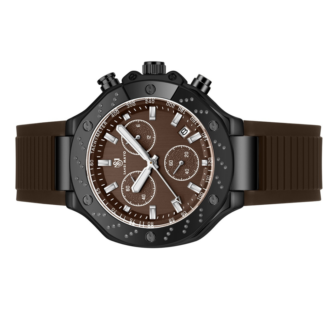 Romano Brown Dial Men’s Watch — Black Case & Silicone Strap
