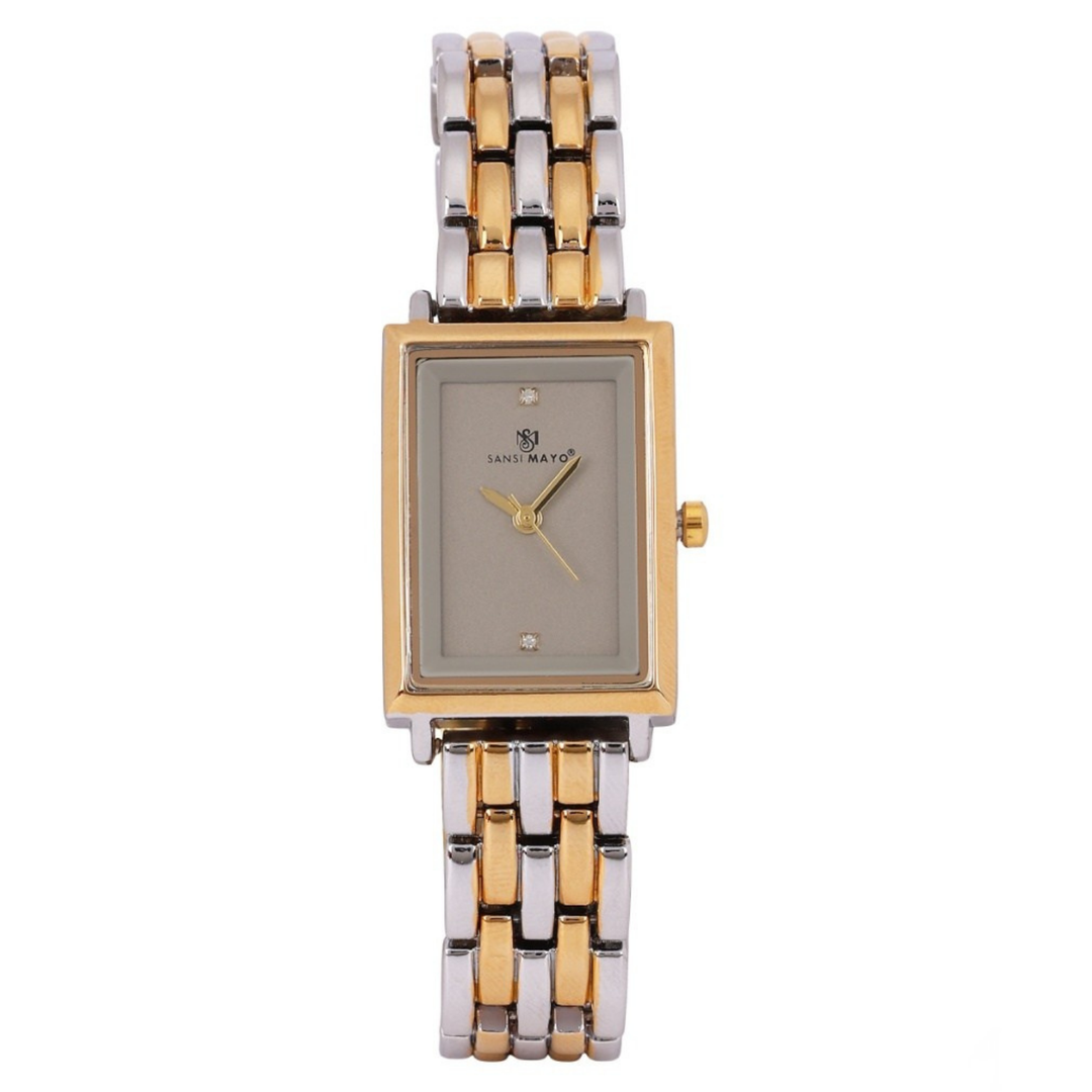 Sansi Mayo Women’s Watch, Bangle & Ring Gift Set — Two-Tone Silver Gold with Grey Dial & Crystal Egyptian Stone